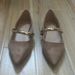 a new day Tan Faux Suede Flats with Gold Band